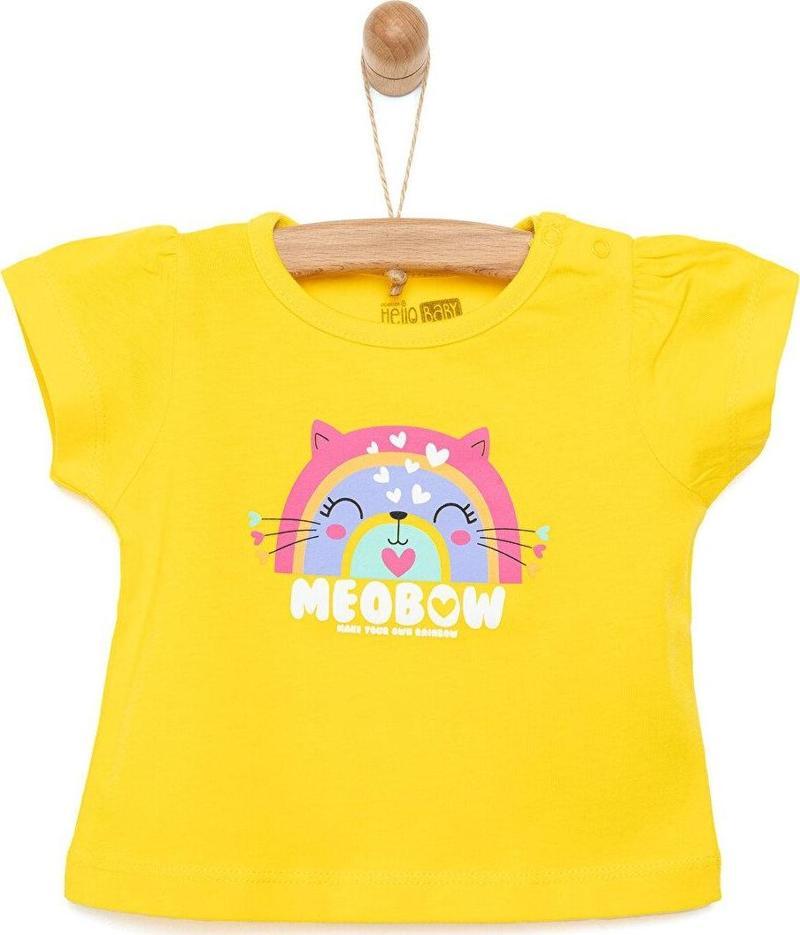 HelloBaby Basic Kedili Gökkuşağı Baskılı Tshirt Kız Bebek