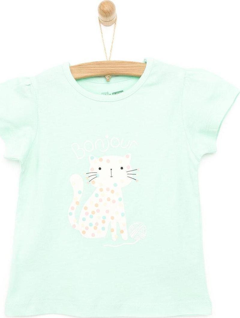 HelloBaby Basic Renkli Kedi Baskılı Tshirt Kız Bebek