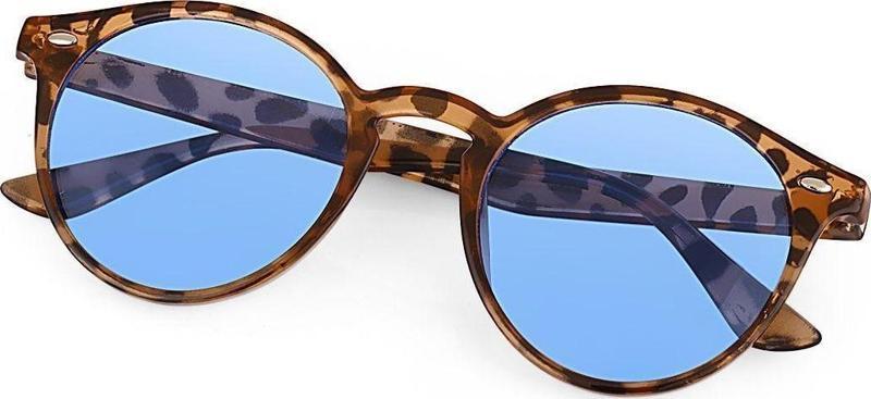 Retro Yuvarlak Anahtar Model Leopar Mavi Erkek Güneş Gözlüğü