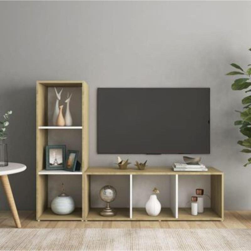 Tdesigno Tdesıgno Onur Kitaplıklı Televizyon Sehpası - Ünitesi -Kitaplık-Meşe Beyaz 120 Cm 6 Raflı