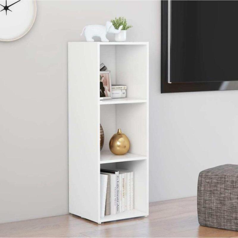 Tdesigno Kitaplık Televizyon Sehpası Ünitesi Beyaz 3 Raflı 30 Cm
