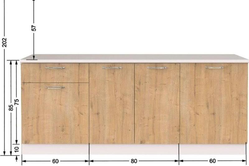 Tdesigno Piraye Alt Mutfak Dolabı 200 Cm -Safir Meşe -