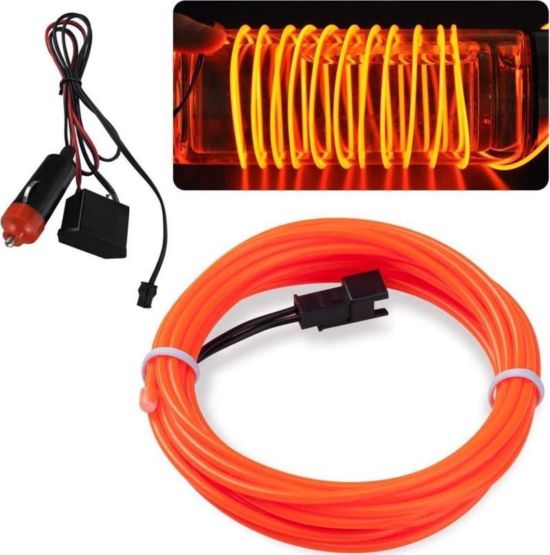 Araç İçi Torpido Şerit Ledi Renkli İp Neon Led 2 Metre Turuncu Koyu