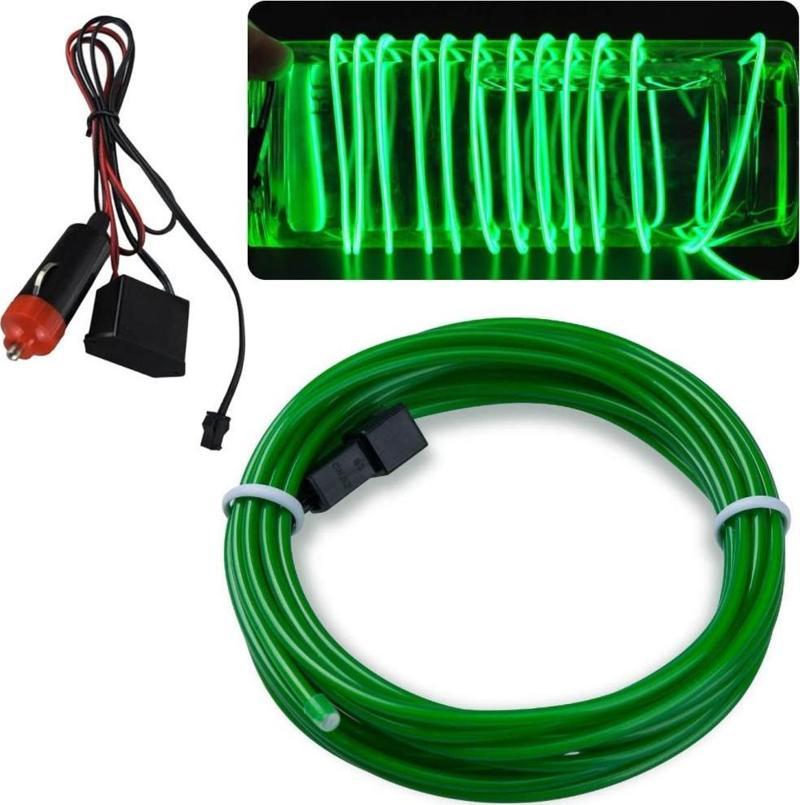 Araç İçi Torpido Şerit Ledi Renkli İp Neon Led 3 Metre Yeşil