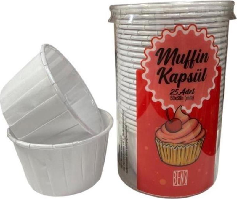 Cupcake/Muffin /Suffle Kek Kapsülü Beyaz 25 li