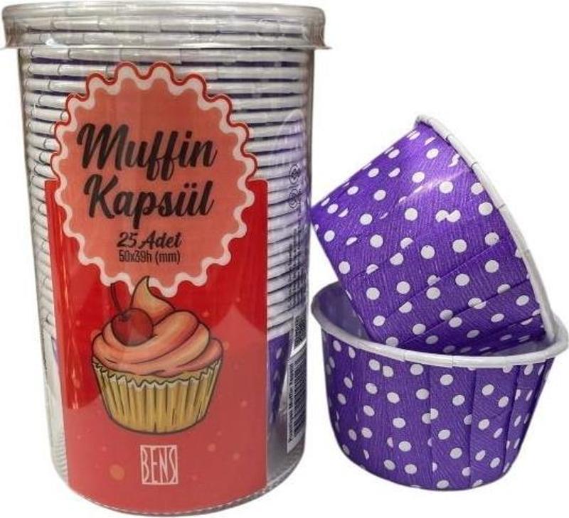 Cupcake/Muffin /Suffle Kek Kapsülü Mor Puantiyeli 25 li