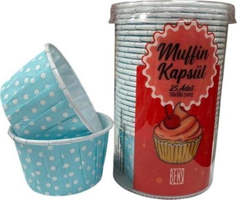 Cupcake/Muffin /Suffle Kek Kapsülü Turkuaz Puantiyeli 25 li