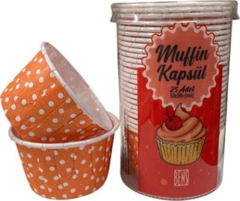 Cupcake/Muffin /Suffle Kek Kapsülü Turuncu Puantiyeli 25 li