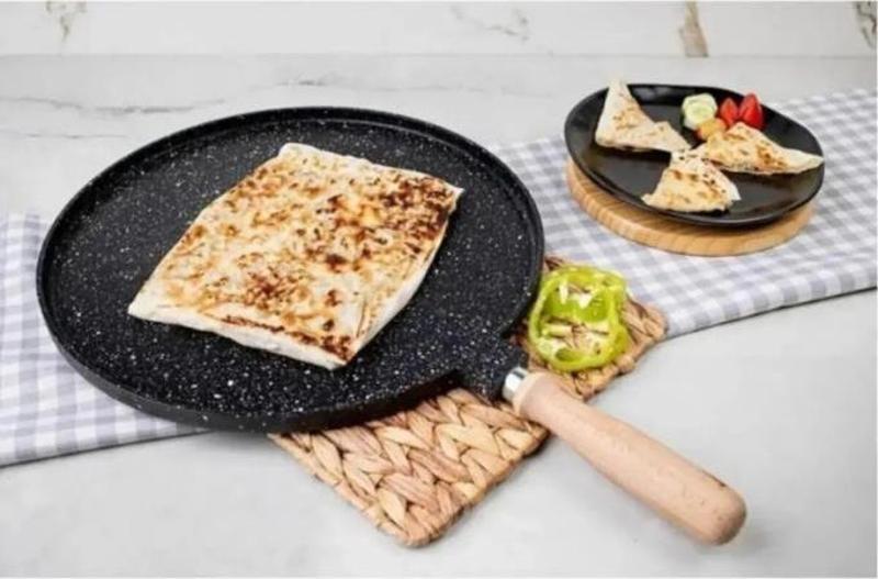 Meşe Saplı Granit Gözleme Tava Izgara Pizza Tava 36CM