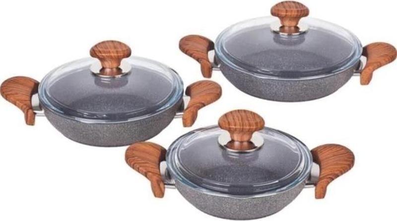 Granit Sahan Set 6 Parça Ahşap Sap Gri K514.03