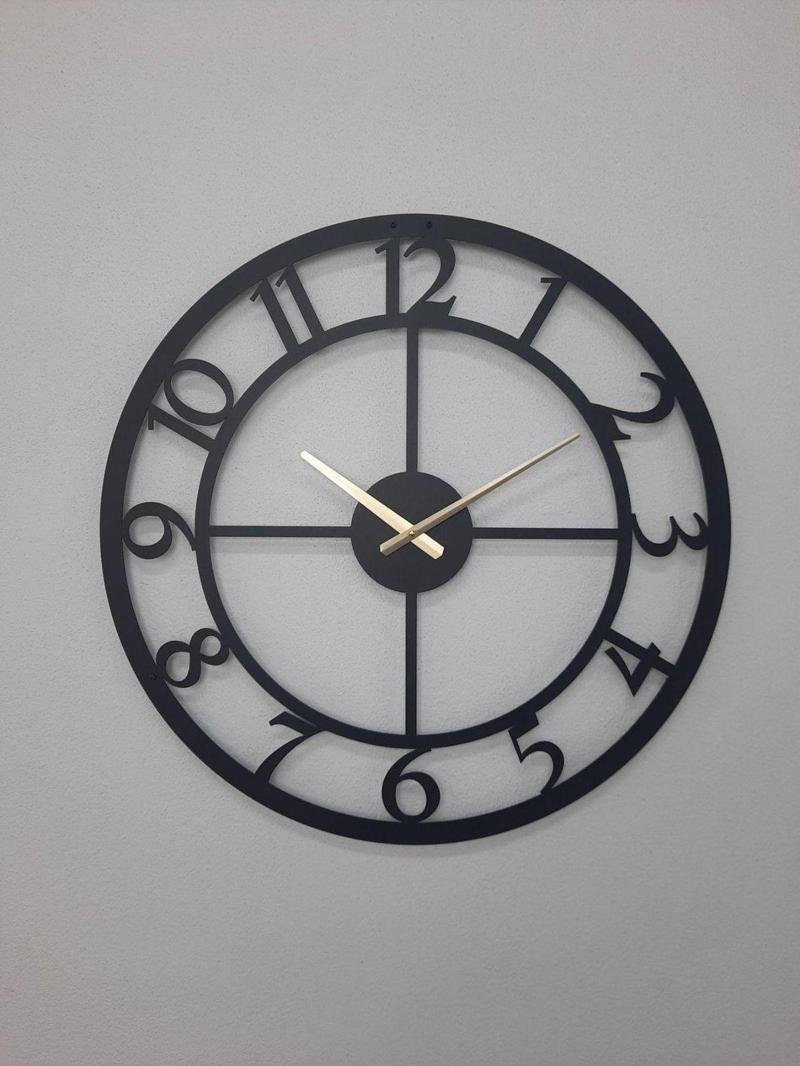 Rakamlı Metal Siyah Duvar Saati 1,5 Mm Kalınlık 60 x 60 Cm