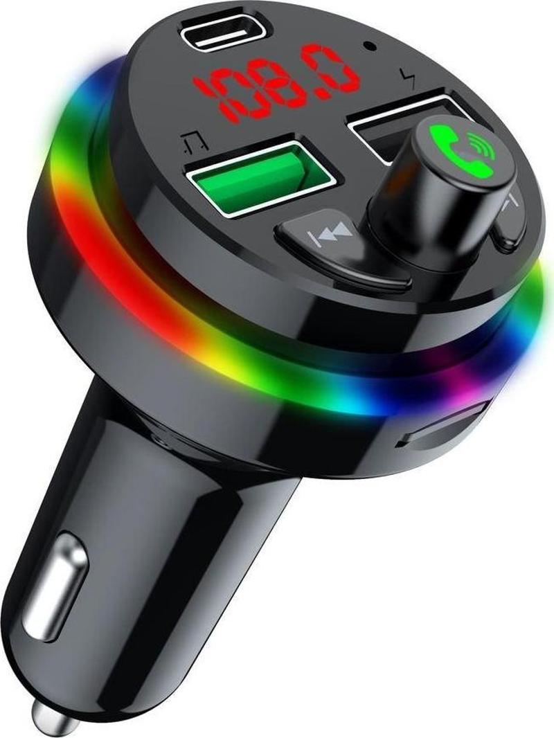 Sprange STF1 Rgb Işıklı PD 25W + QC 3.1A Şarj Bluetooth 5.1V Fm Transmitter