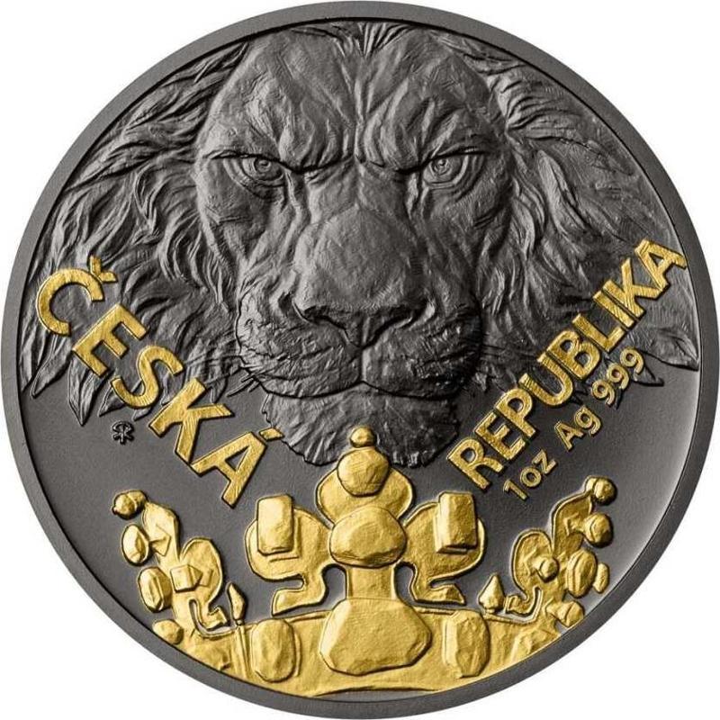 Czech Lion Siyah Platinyum Altın Kaplama 2023 1 Ons Gümüş Sikke Coin