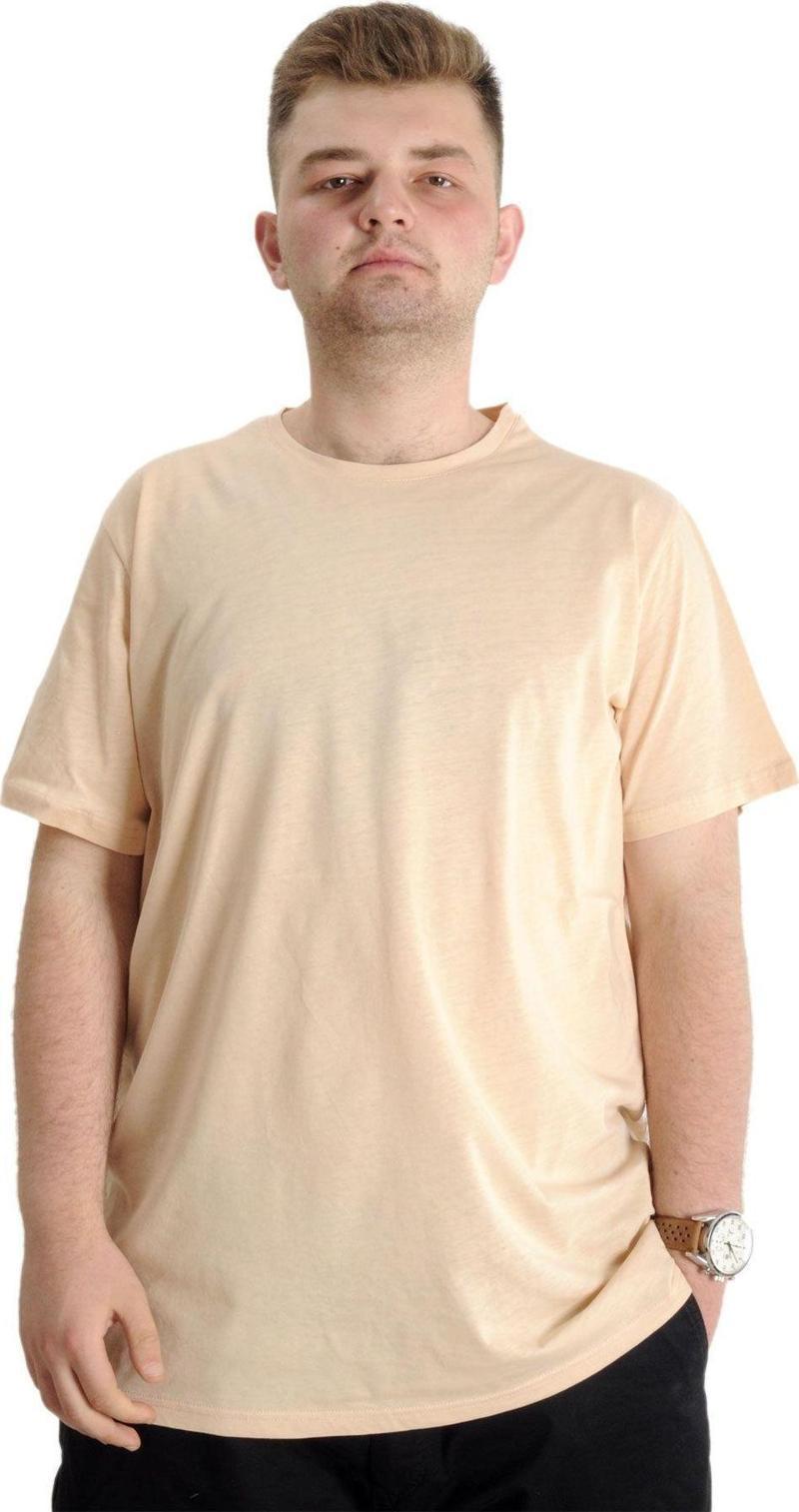 Büyük Beden Erkek Tshirt Bisiklet Yaka Basic 20031 Bej