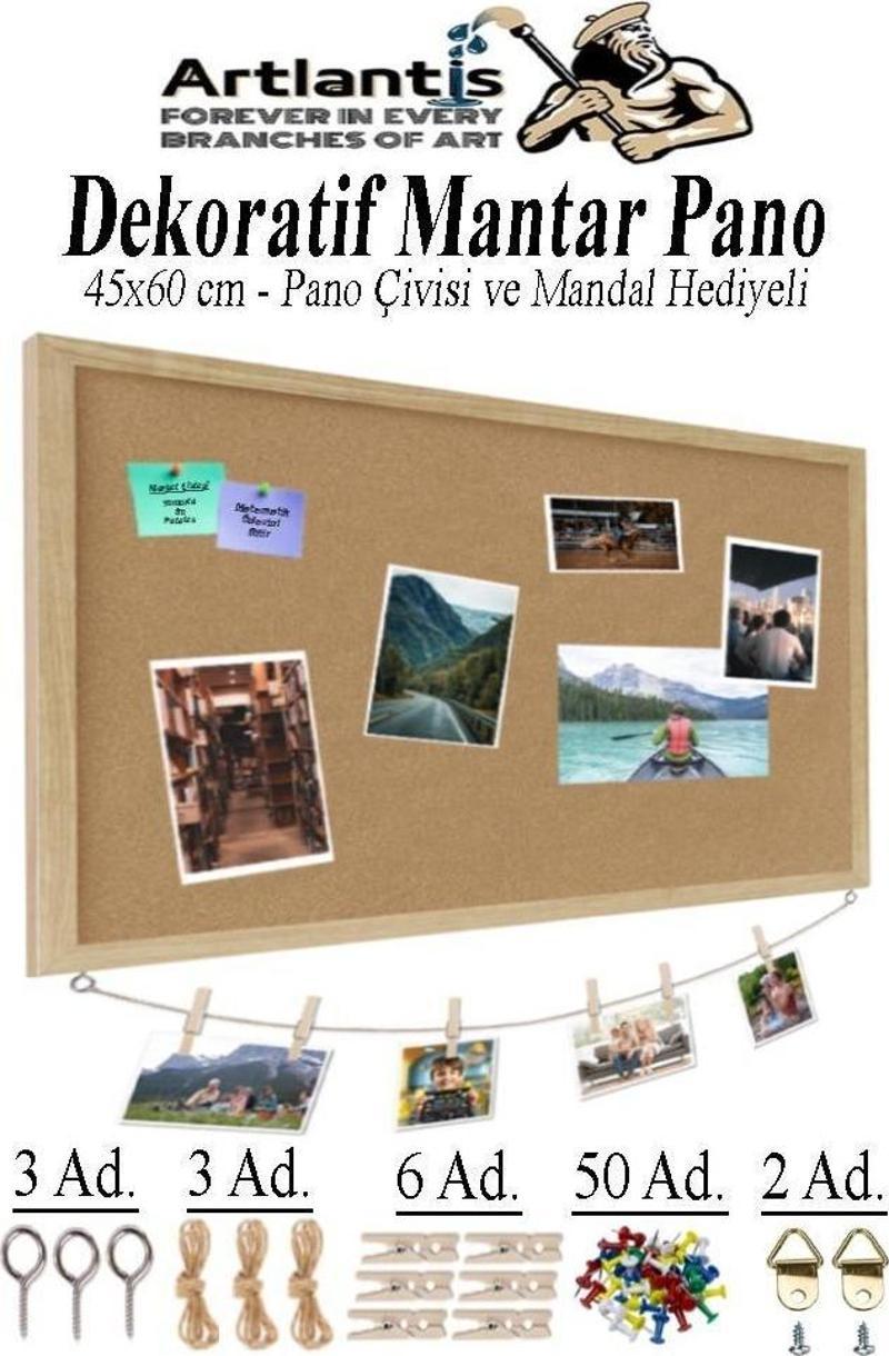 Dekoratif Mantar Pano Ahşap Çerçeve 45x60 cm 1 Adet Harita Çivisi Hediyeli Duvara Monte Mantar Çerçeve Evde Okulda Büro