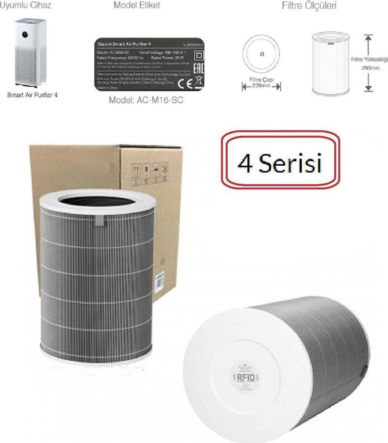 Xiaomi Smart Air Purifier 4 Hava Temizleyici  Çipli Rfid Filtre Gri Hepa Karbon