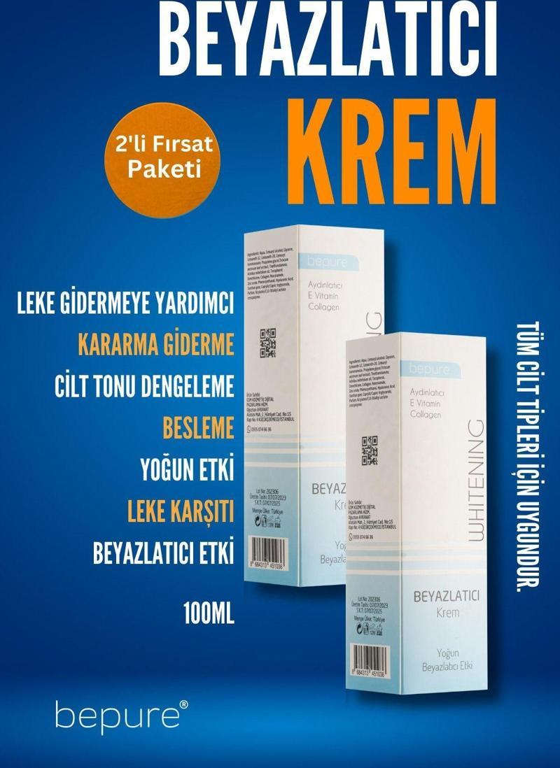 Beyazlatıcı Krem, Cilt, Tüm Vücut Ve Genital Bölge Beyazlatıcı Ve Leke Kremi, 200Ml (2X100Ml)
