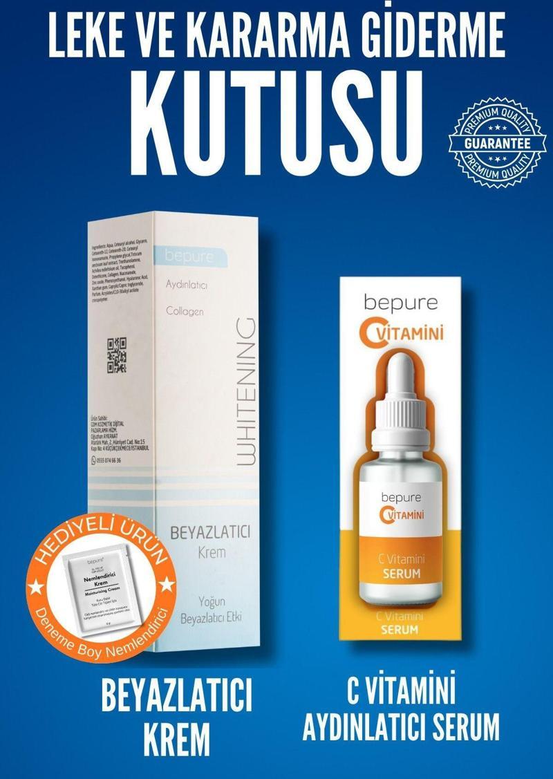 Leke Ve Beyazlatıcı Krem 100Ml , Aydınlatıcı C Vitamini Serum 30Ml Leke Giderme Kutusu