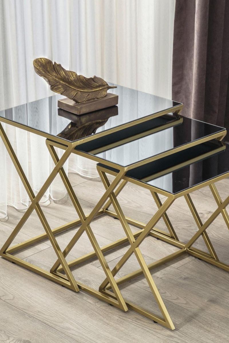 Venedik Gold Metal Ayaklı Füme Aynalı Zigon Sehpa 40x55 cm