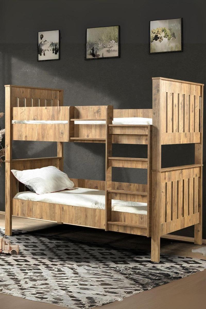 Santra 2'Li Ceviz Suntalam Ayrılabilir Yüksek Kalite Premium Merdivenli Ranza 90X200