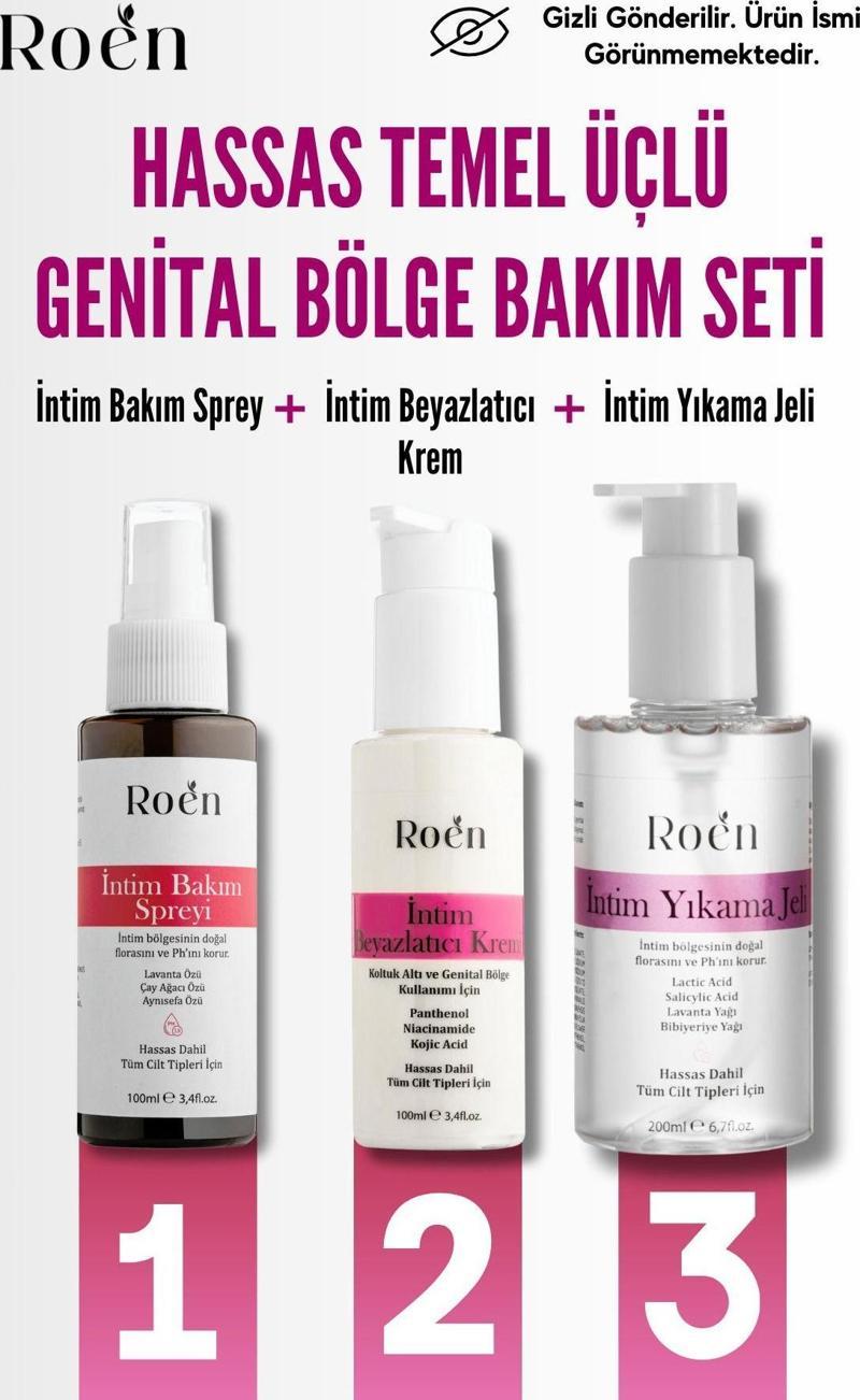 Hassas Temel Üçlü Genital Bakım Seti, İntim Sprey, İntim Beyazlatıcı Krem Ve İntim Yıkama Jeli