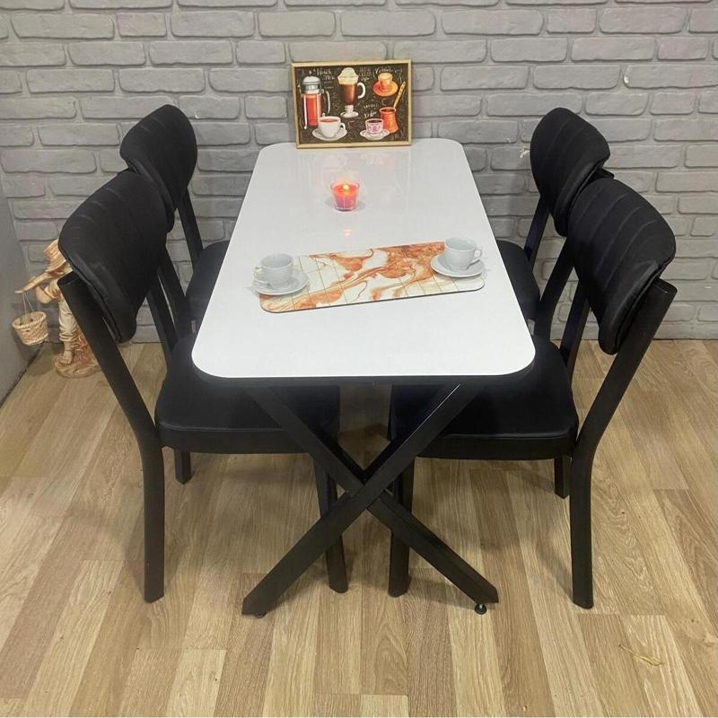 Masa Takımı Yemek Masası Mutfak Masası 60x120Beyaz Elma 4Lü Sandalye