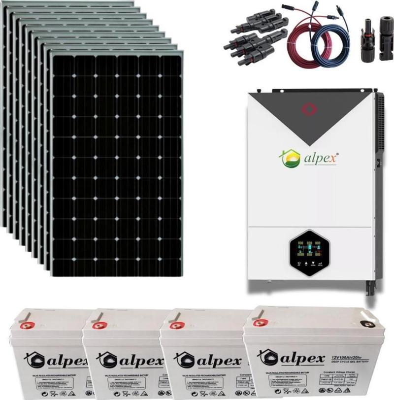 Teknovasyon Arge Güneş Enerjisi Bağ Evi Solar Paketi  Hybrit  inverter 6200 W 48V 410W Güneş Paneli 100 Ah Jel Akü