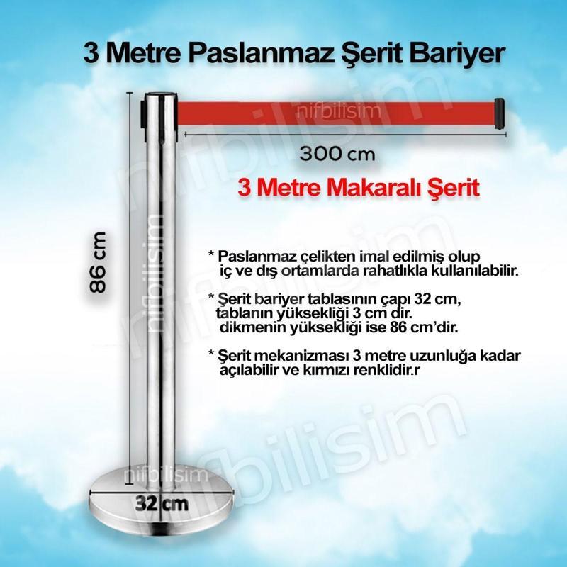 Şerit Bariyer 3 metre Şeritli Paslanmaz Çelik Yönlendirme Bariyeri