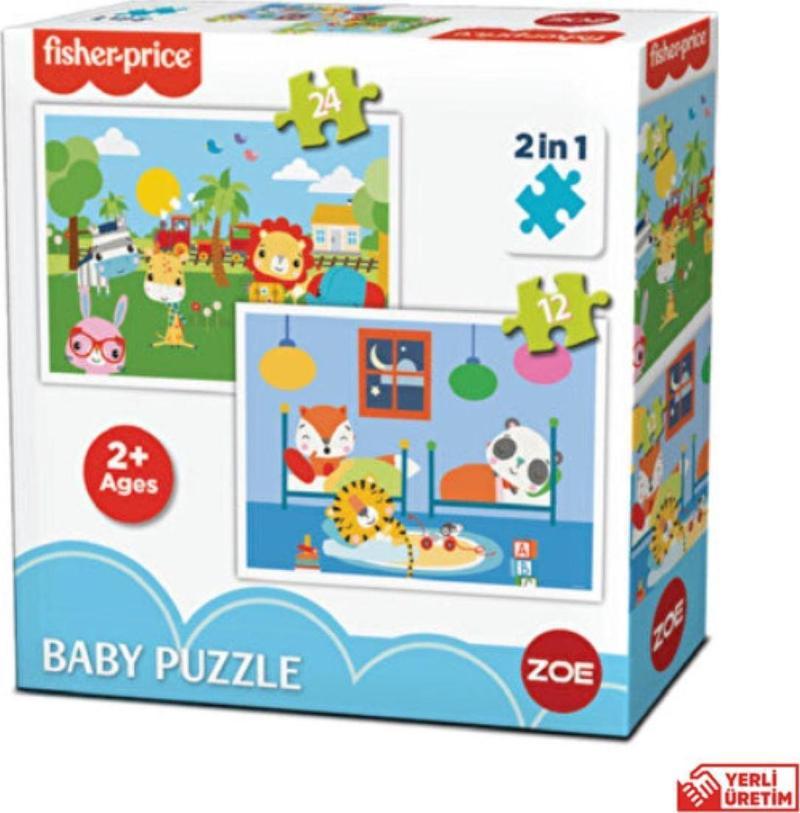 Fisher Price Bebek Puzzle baby puzzle railway & bedtime 2 in 1 24 ve 12  parça 2+ yaş 1 kutu