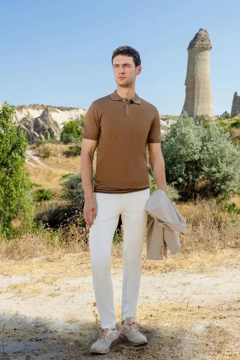 Erkek Trend Polo Yaka Dynamic Fit T-Shirt 18030 Camel