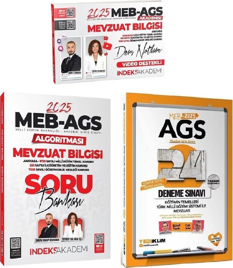 Yediiklim + İndeks 2025 MEB-AGS Eğitimin Temel + Mevzuat Ders Notları + Soru + 24 Deneme 3 lü Set