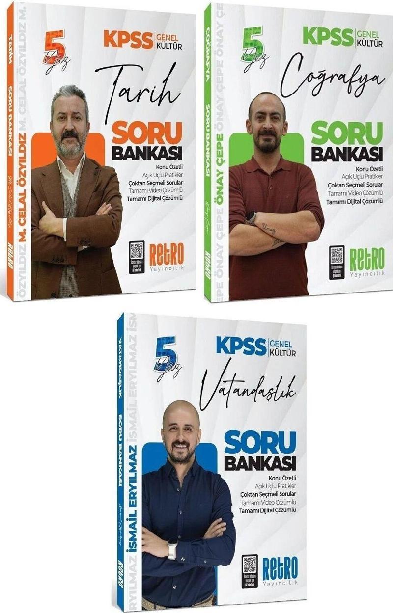 Retro 2025 KPSS Tarih+Coğrafya+Vatandaşlık Kültür 5Yüz Soru Bankası 3 lü Set Retro Yayıncılık