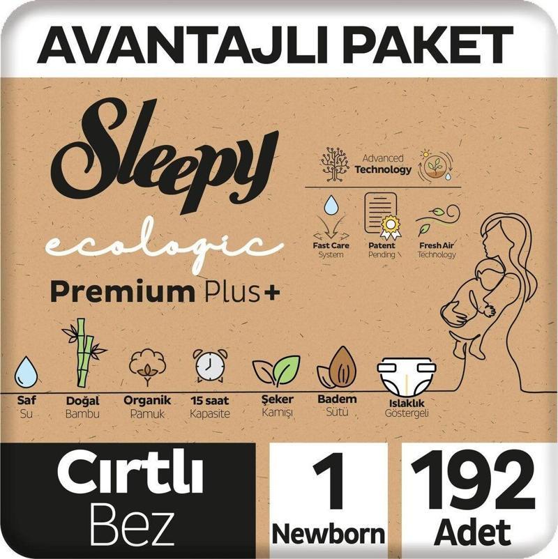 Ecologic Premium Plus Avantajlı Paket Bebek Bezi 1 Numara 192 Adet