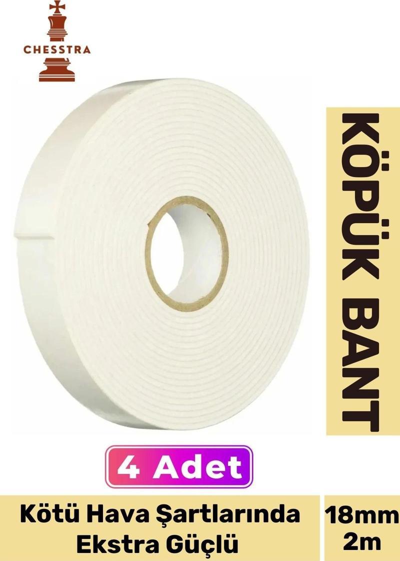 Uzun Ömürlü Süngerli Ultra Yapışkan İç Dış Mekan Çok Amaçlı Çift Taraflı 18mmx2m Köpük Bant 4 Adet