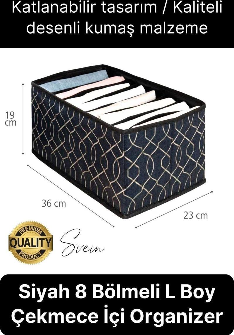Çok Amaçlı Siyah 8 Gözlü Çekmece Dolap İçi Düzenleyici Organizer Büyük Large Boy Tshirt El Havlusu