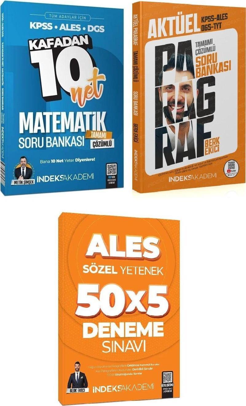 İndeks 2025 ALES Matematik + Paragraf Soru Deneme 3 lü Set - Metin Şimşek, Berk Ekici İndeks