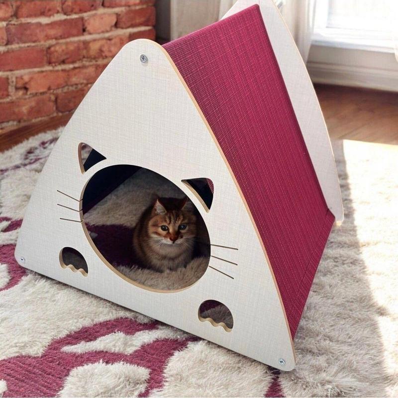 Kedi Köpek Evi 40*45Cm 8mm A Kalite Mdf Kaplama Şık Tasarım Rahat ve Yıkanabilir Minder Yatak Dahil