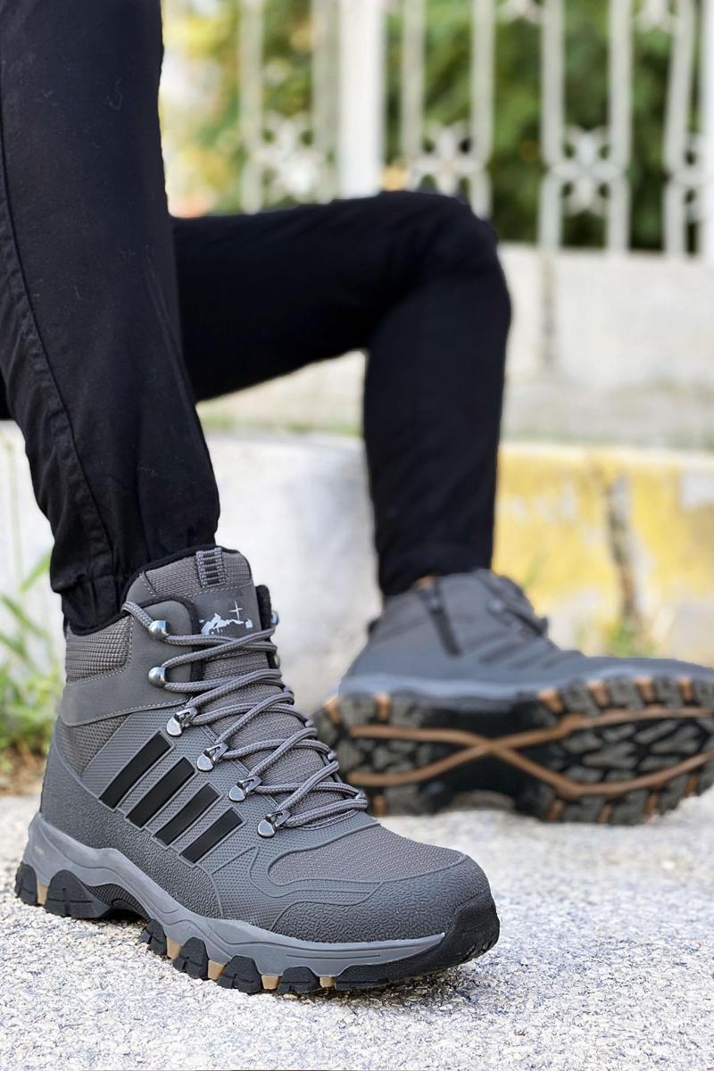 Füme Çizgili Kauçuk Unisex Trekking Bot