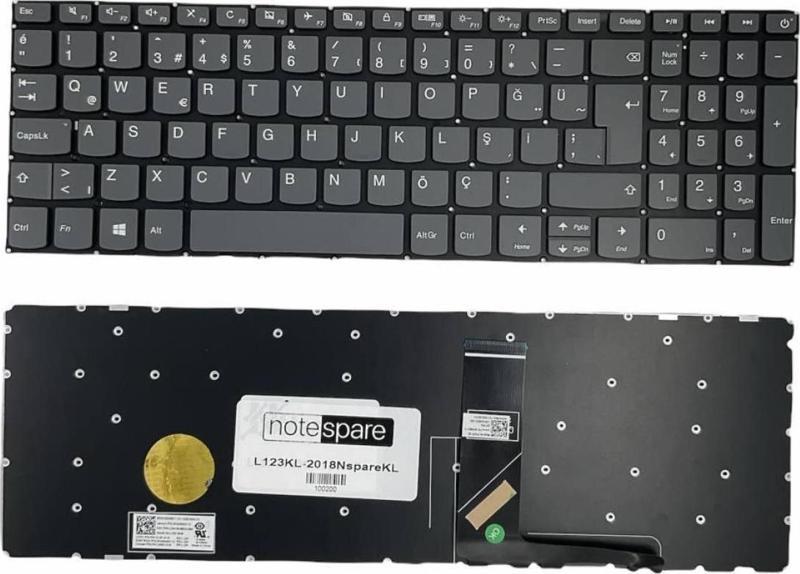 Lenovo IdeaPad 81CN, 81D1, 81D2, 81D3 Uyumlu Klavye Füme TR Power Tuşlu Versiyon