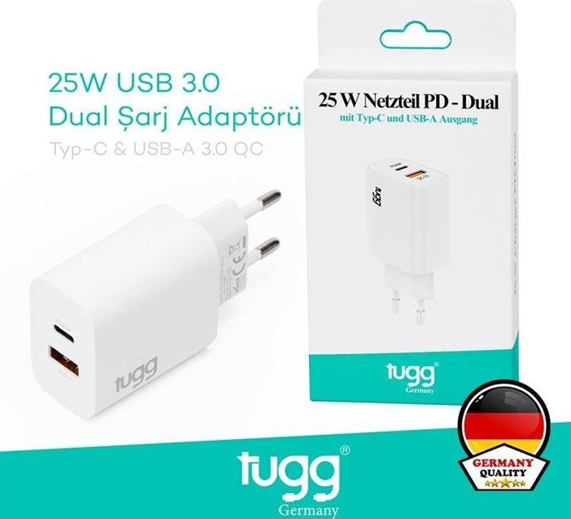 Akıllı Şarj Başlık 25W Isı ve Akım Korumalı Hızlı Turbo Sarj USB+Type-C Çift Girişli 104406