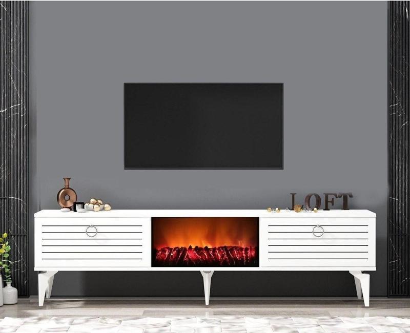 DemonteHome Aronadh Tv Sehpası (Alt Modül) Şömineli Beyaz