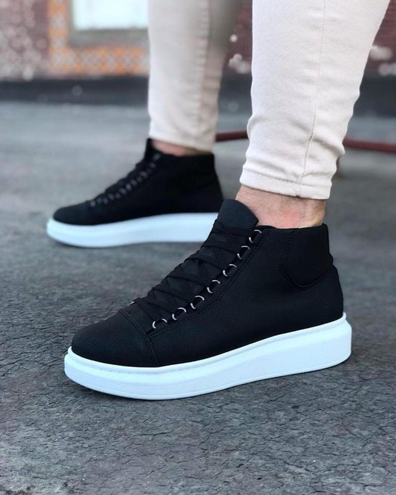 NS032 Siyah Bağcıklı Sneakers Yarım Bilek Erkek Bot