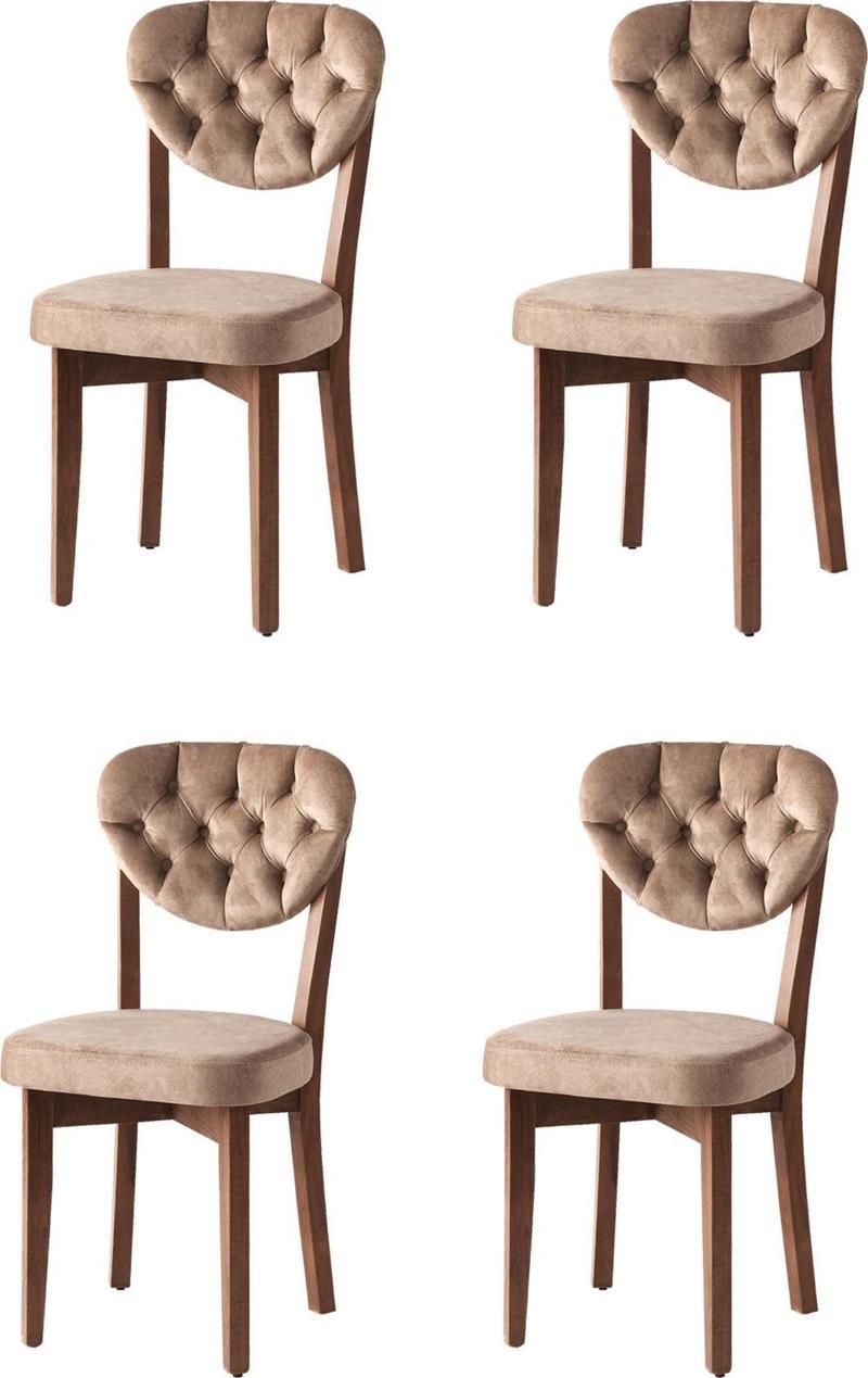 4 Adet Gala Sandalye Ceviz Ahşap Kapitoneli 