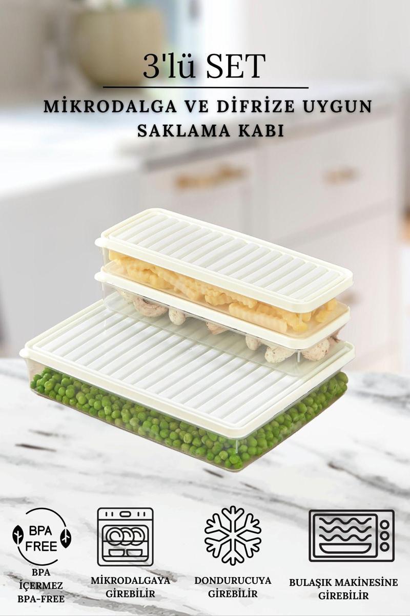 Buzdolabı Ve Mikrodalga Saklama Kabı/Organizeri Beyaz 3 Adet (1X 2800Ml- 2X 1000Ml)