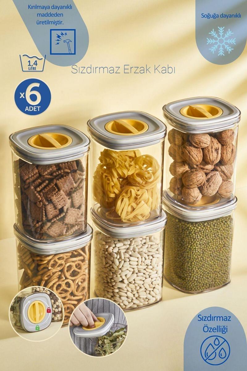 Vakumlu Kilitli Kapak 6 Adet 1400 Ml Saklama Kabı