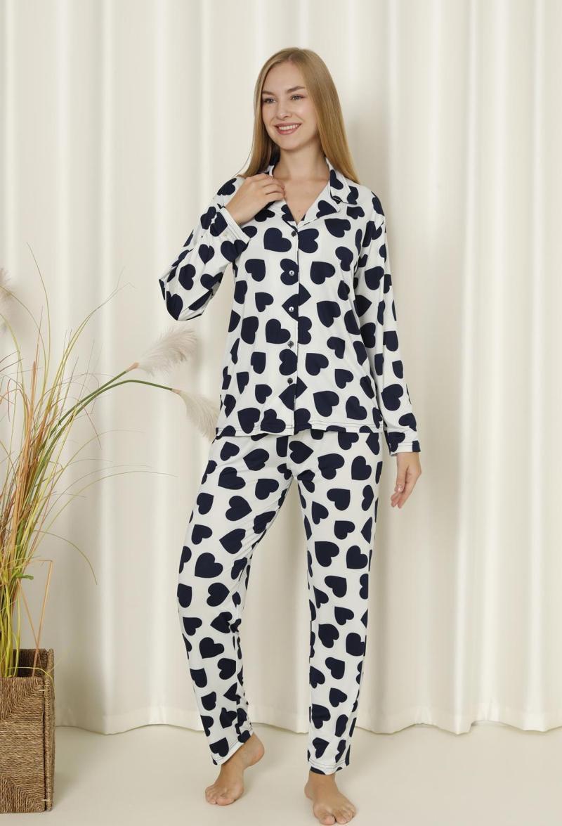 Mirano 9508 Kalpli Milan Yumuşak Kumaş Boydan Düğmeli Kadın Pijama Takımı