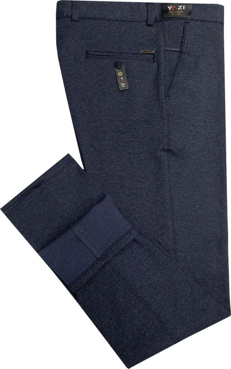 Yazı Klasik Fit Likralı Erkek Mavi Kanvas Pantolon-6930