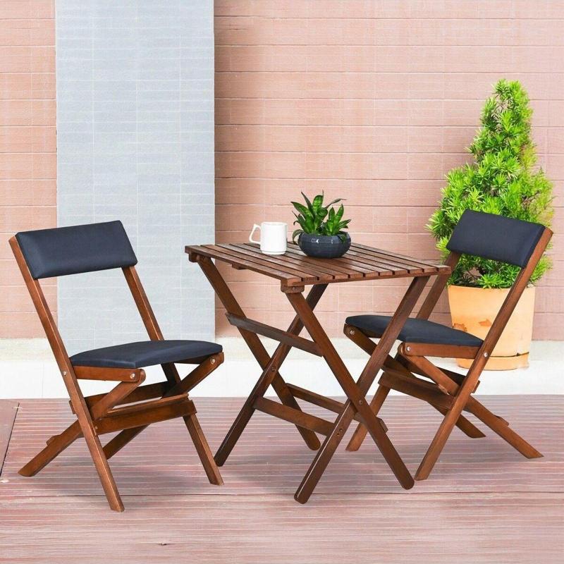 Ahşap Katlanır Döşeme Minderli 3 Lü Bistro Set Bahçe Takımı (Ceviz-Antrasit)