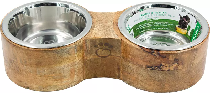 Kedi ve Köpek Figure Ahşap Kaplı İkili Mama ve Su Kabı Small