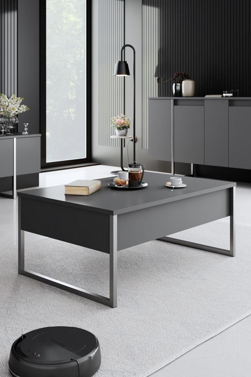 Luxe Gümüş Demir Ayaklı Antrasit Orta Sehpa